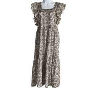 FREE PEOPLE Cream Brown Bonita Printed Floral Midi Dress S